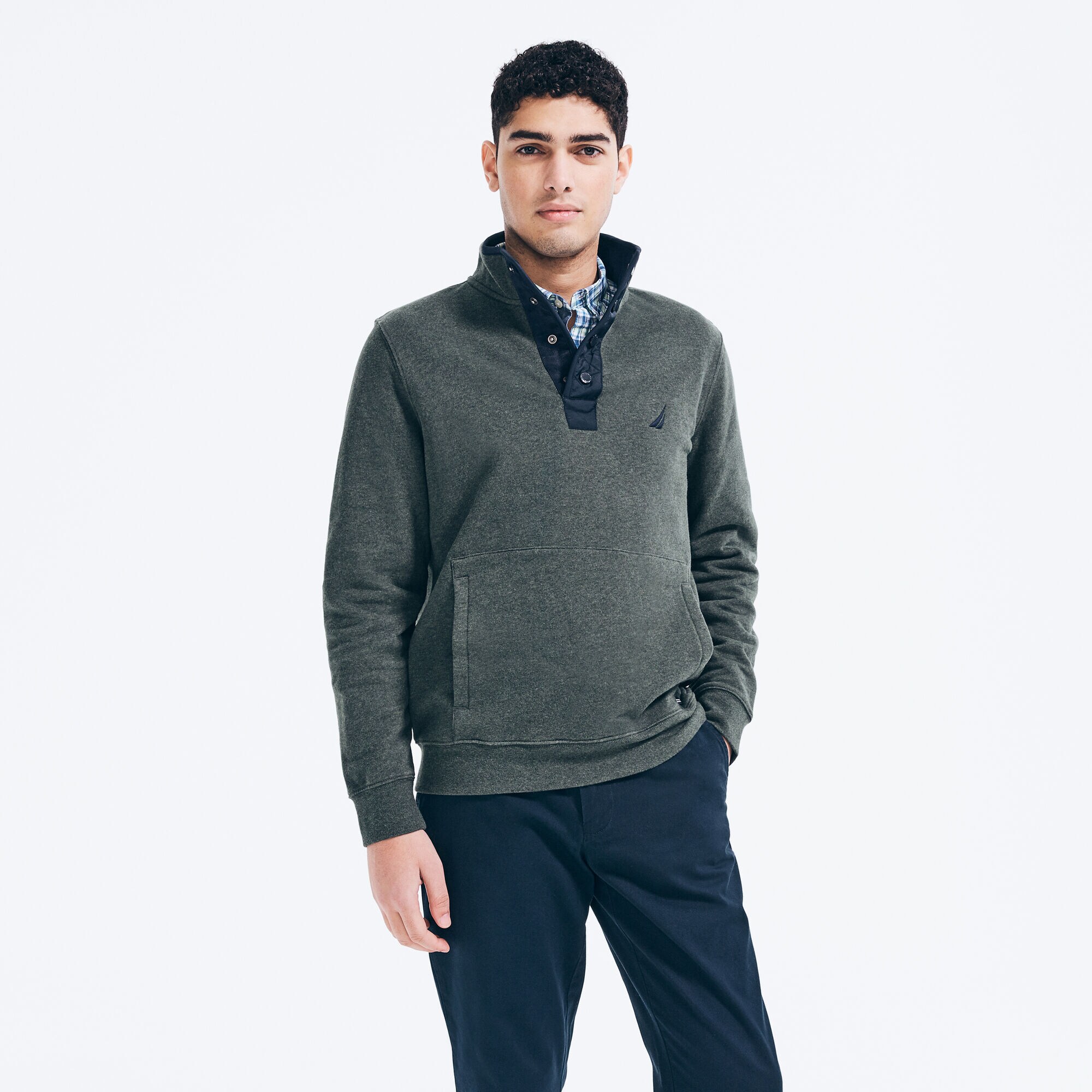 SNAP-BUTTON PULLOVER,Seaweed Heather,large