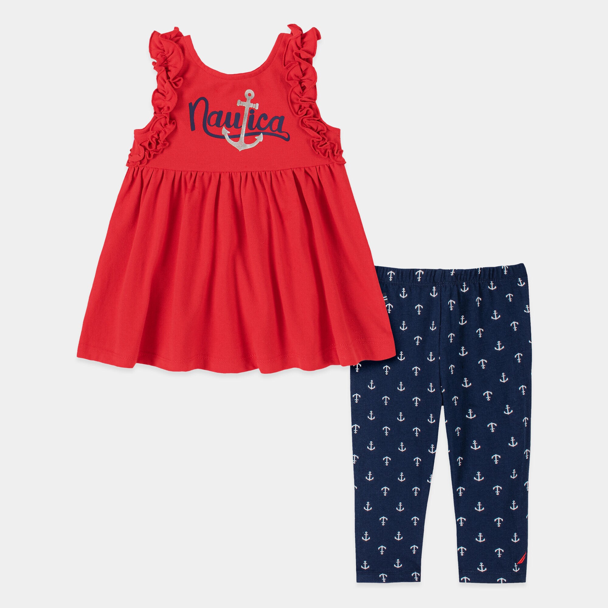 TODDLER GIRLS' RUFFLE BABYDOLL ANCHOR PRINT 2PC CAPRI SET (2T-4T),Deep Sea Red,large