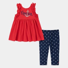TODDLER GIRLS' RUFFLE BABYDOLL ANCHOR PRINT 2PC CAPRI SET (2T-4T),Deep Sea Red,large