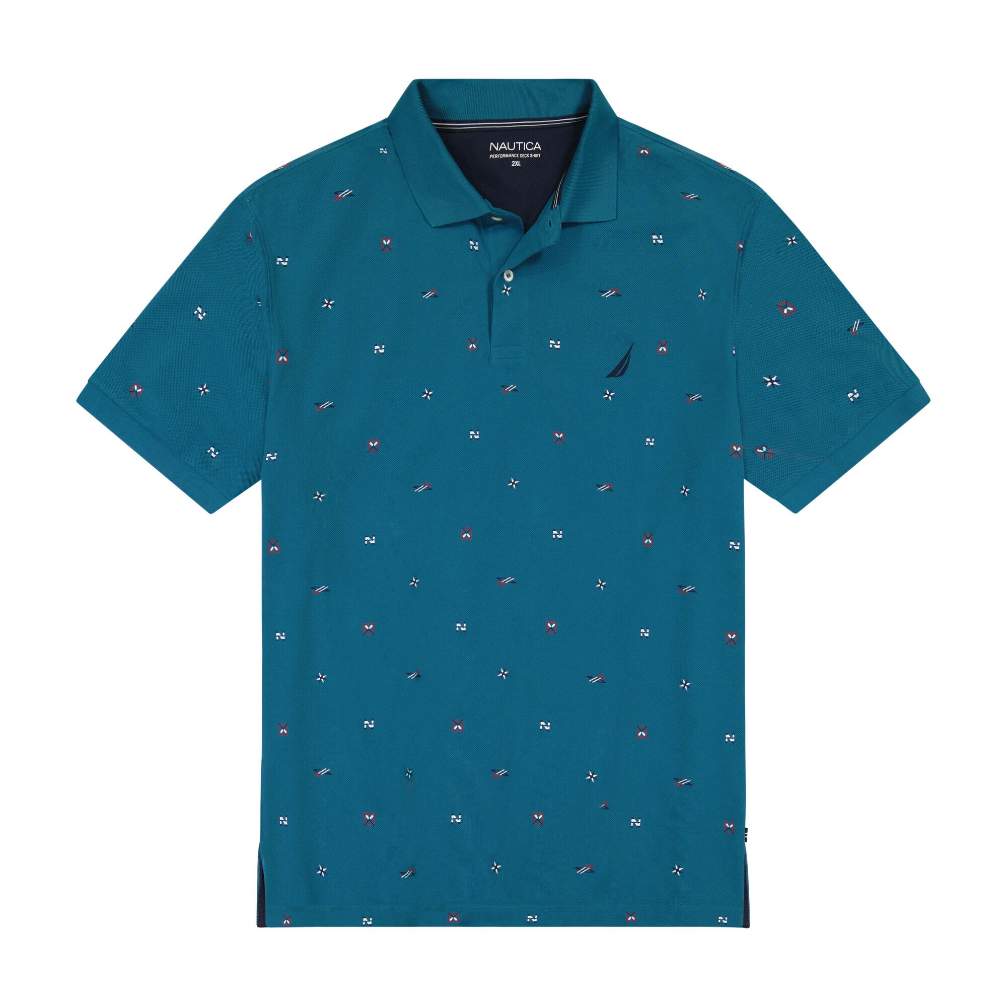 BIG & TALL MARITIME ICON PRINTED POLO,Capri Blue,large