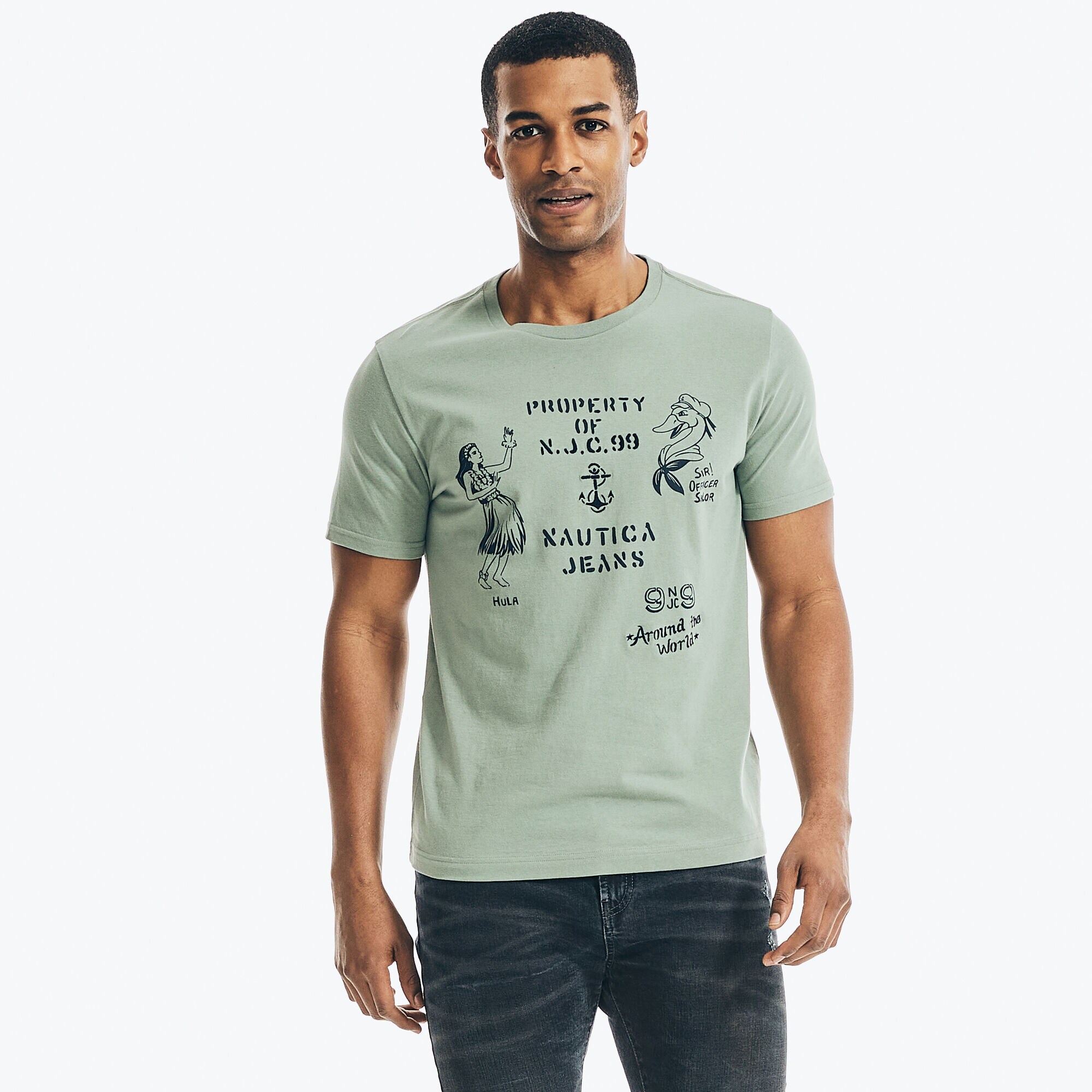 NAUTICA JEANS CO. GRAPHIC T-SHIRT,Jade Forest Heather,large