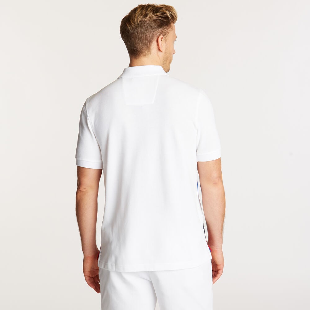 Classic Fit Performance Polo in Diagonal Colorblock,Bright White,large