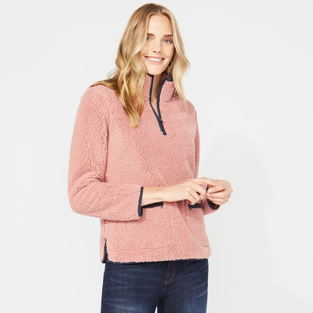 SHERPA QUARTER-ZIP FLEECE PULLOVER,Sunset Pink,large