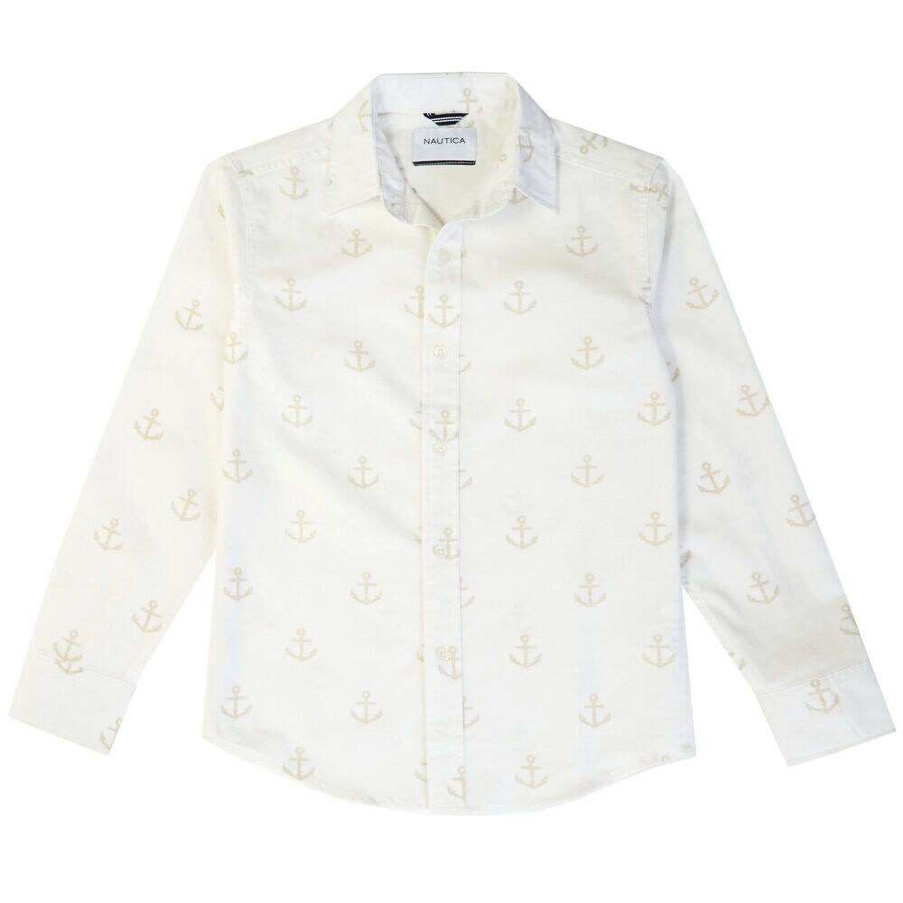 Little Boys' Anchor Button-Down Shirt (2T-7),Chalk,large