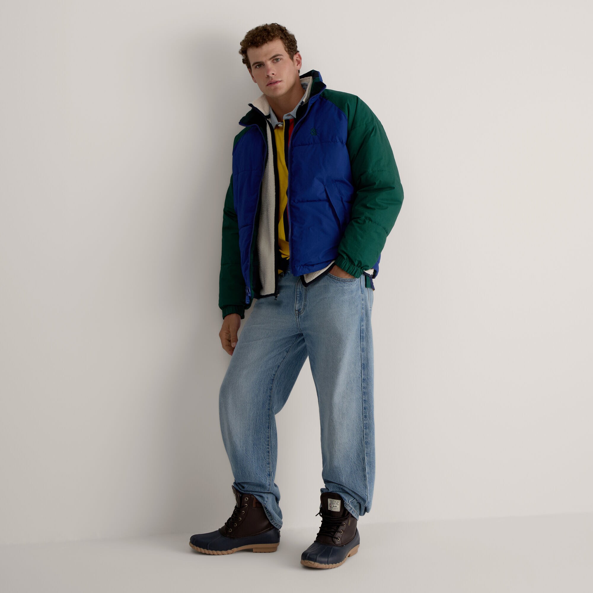 Reversible Color Blocked Puffer Jacket,Deep Navy Heather,large