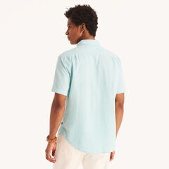 Seersucker Striped Short-Sleeve Shirt,Light Olive,large
