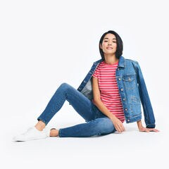 STRIPED CREWNECK T-SHIRT,Prism Pink,large