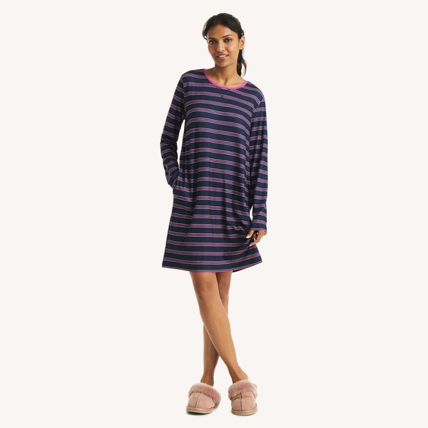Long-Sleeve Striped Sleep Dress