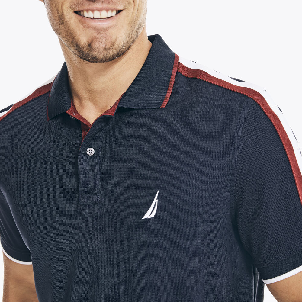 NAVTECH SUSTAINABLY CRAFTED CLASSIC FIT SHOULDER-STRIPE POLO,Navy,large