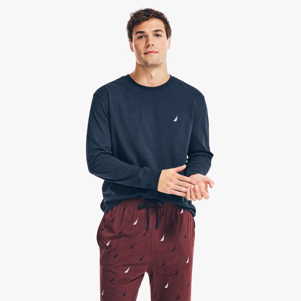 BRAND ICON PRINT PAJAMA PANT SET,Navy,large