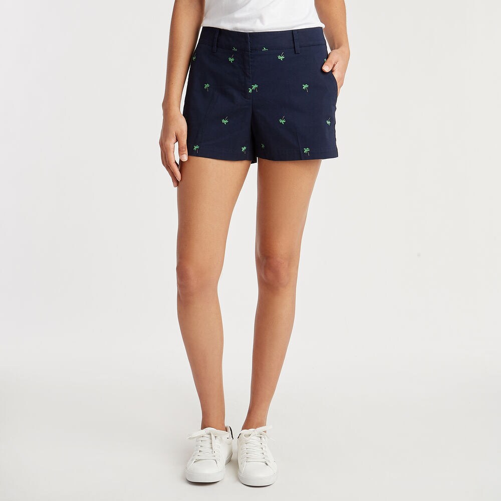 Pleat Front Twill Short in Palm Tree Print,Stellar Blue Heather,large