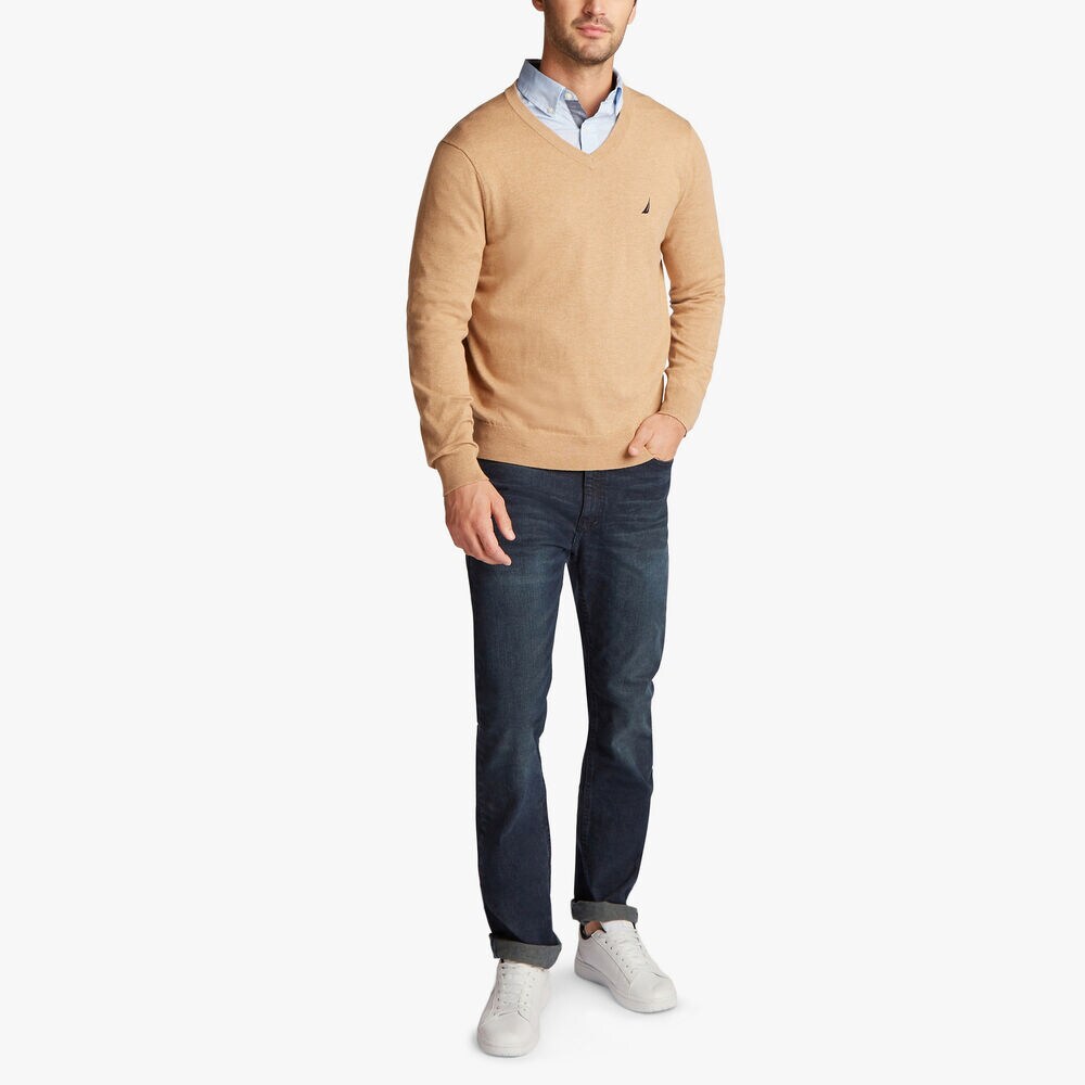 NAVTECH V-NECK SWEATER,Camel Heather,large