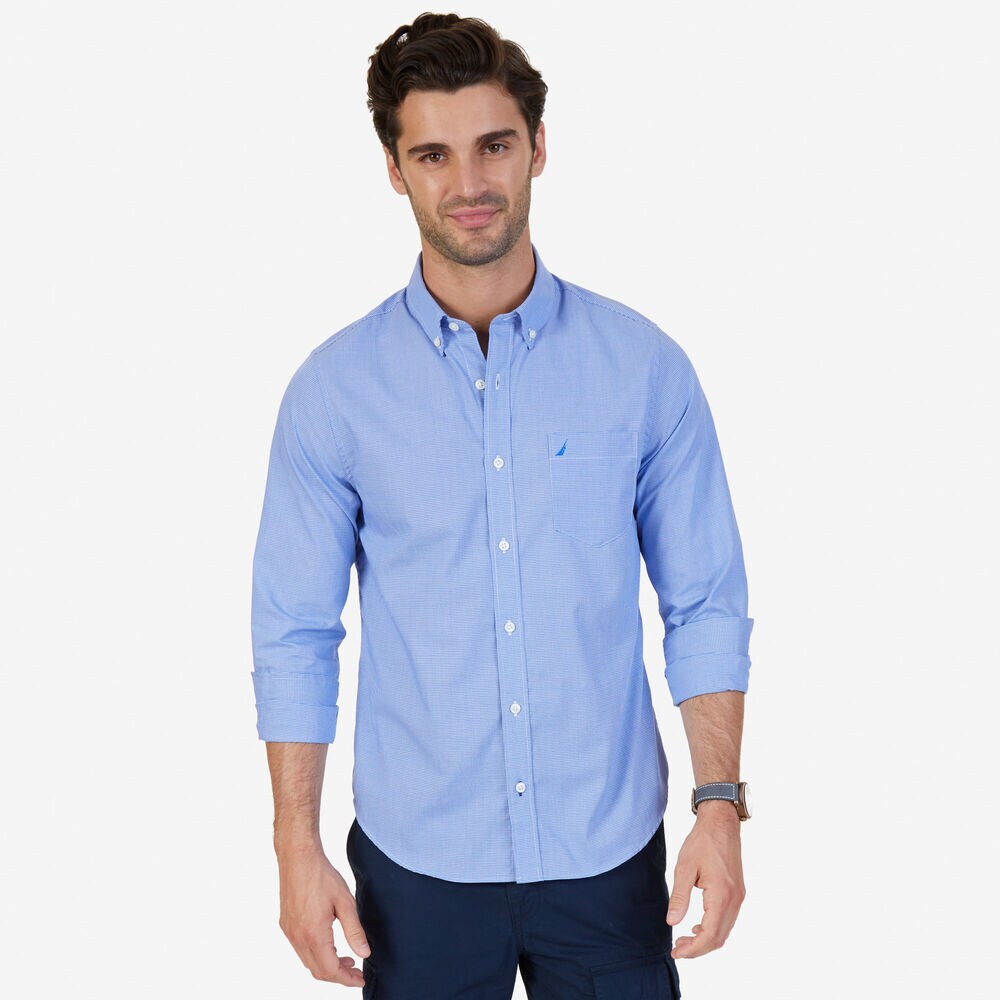 Long Sleeve Micro-Check Slim Fit Button Down,Rolling River Wash,large