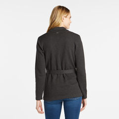 SOLID TIE-WAIST CARDIGAN,Dark Black Heather,large