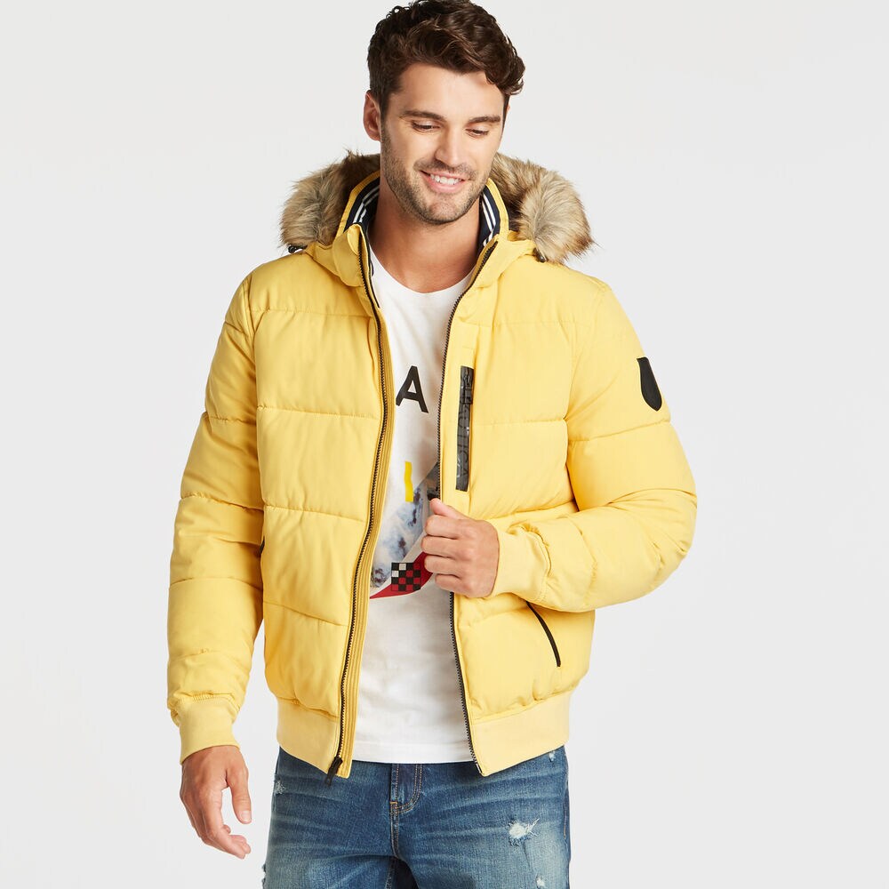 STRETCH BOMBER WITH REMOVABLE HOOD,Gold,large