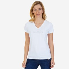 Studded V-Neck T-Shirt,Bright White,large