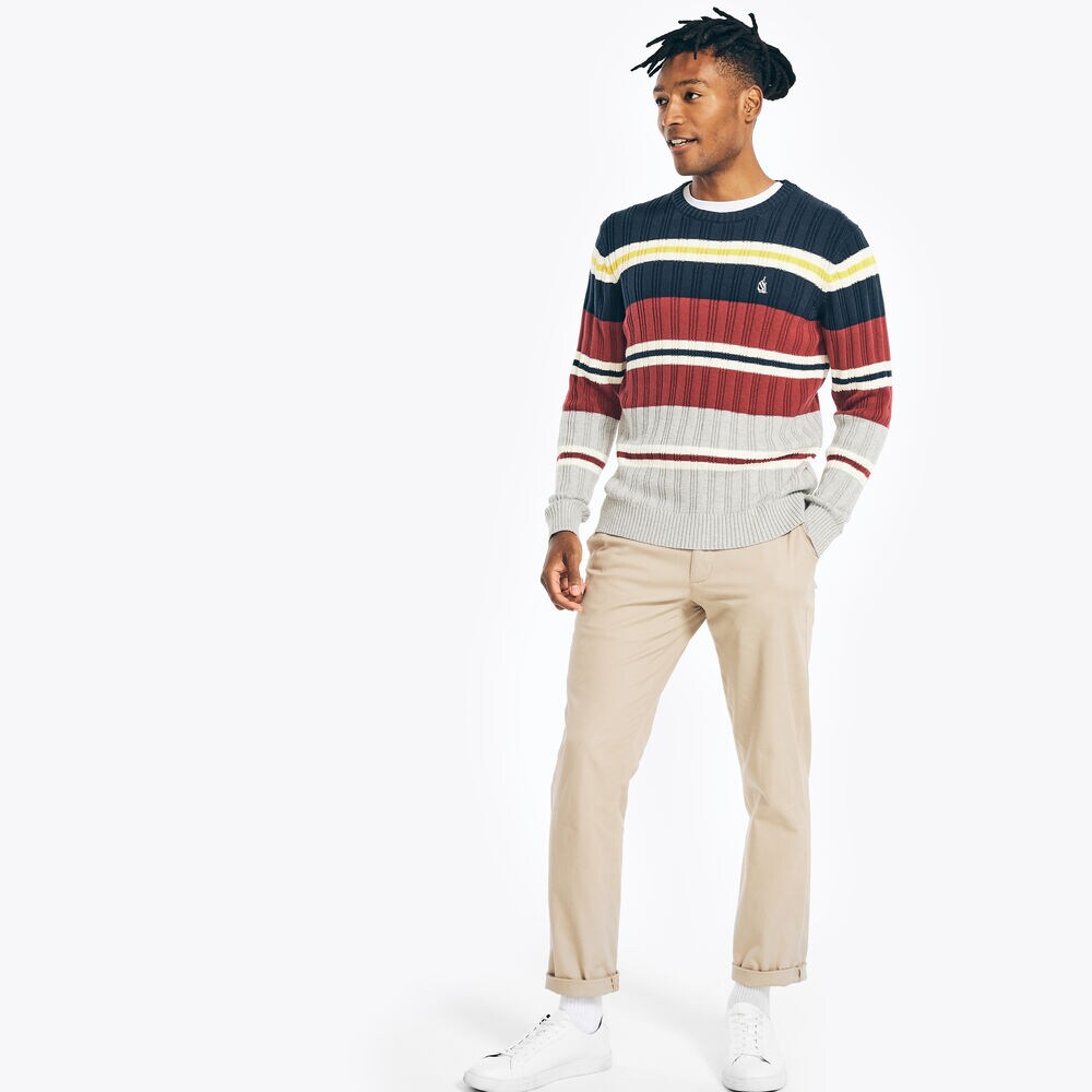REISSUE STRIPED SWEATER,Grey Heather,large
