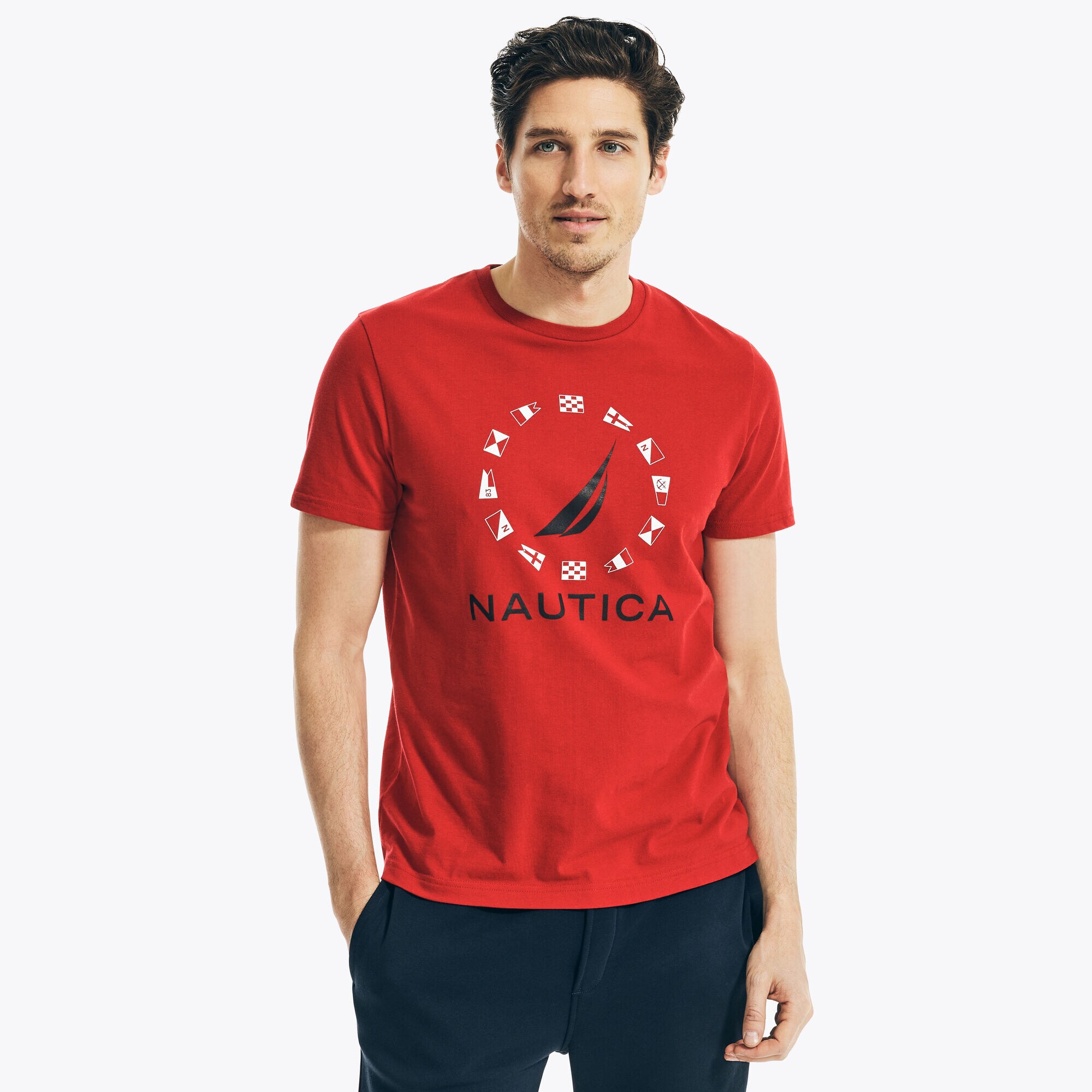 SUSTAINABLY CRAFTED FLAG GRAPHIC T-SHIRT,Nautica Red,large