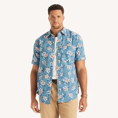 Big & Tall Printed Short-Sleeve Shirt,Blue Stern,large