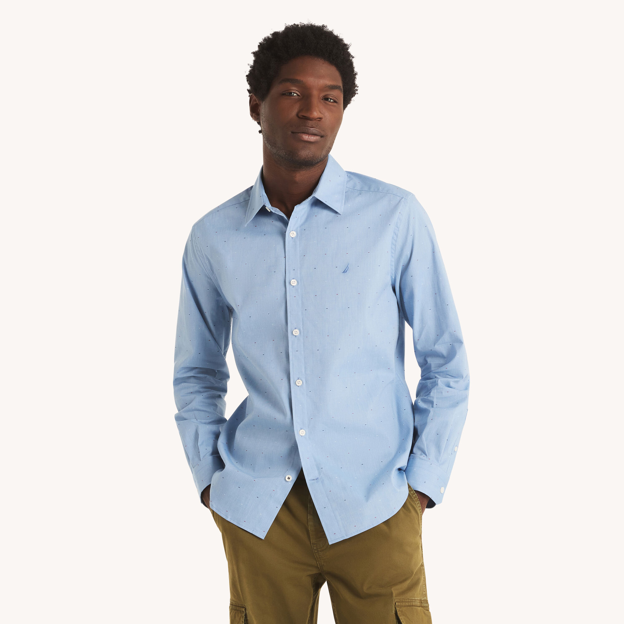 Classic Fit Wrinkle-Resistant Printed Shirt,Riviera Blue,large
