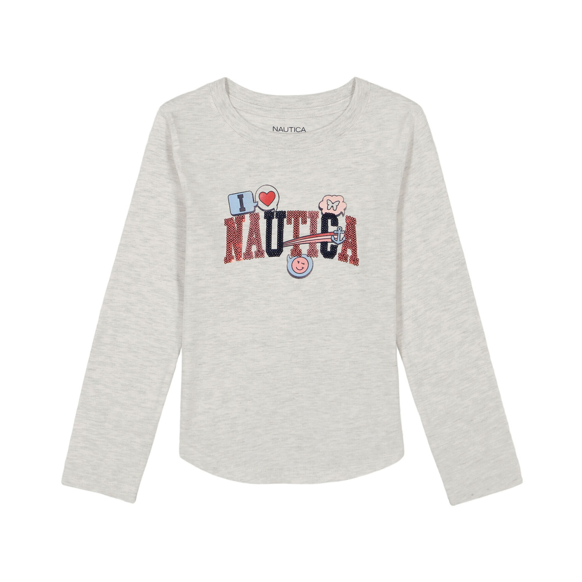 Girls' Emoji Anchor Sequin Long Sleeve T-Shirt (7-16),DEMITASSE,large