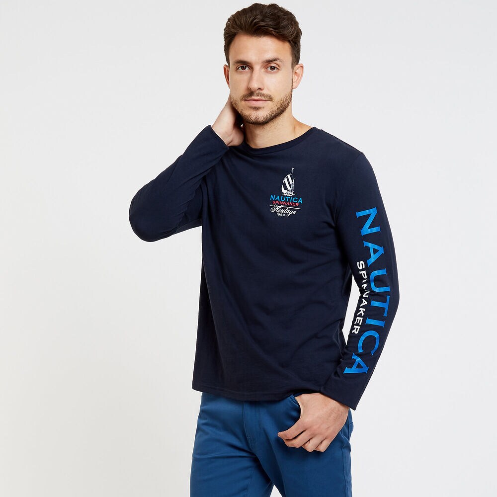 Spinnaker Long Sleeve Maritime Tee,True Navy,large