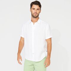 SOLID LINEN SHIRT,Bright White,large