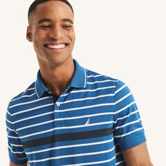 Navtech Striped Classic Fit Polo,Windsurf Blue,large