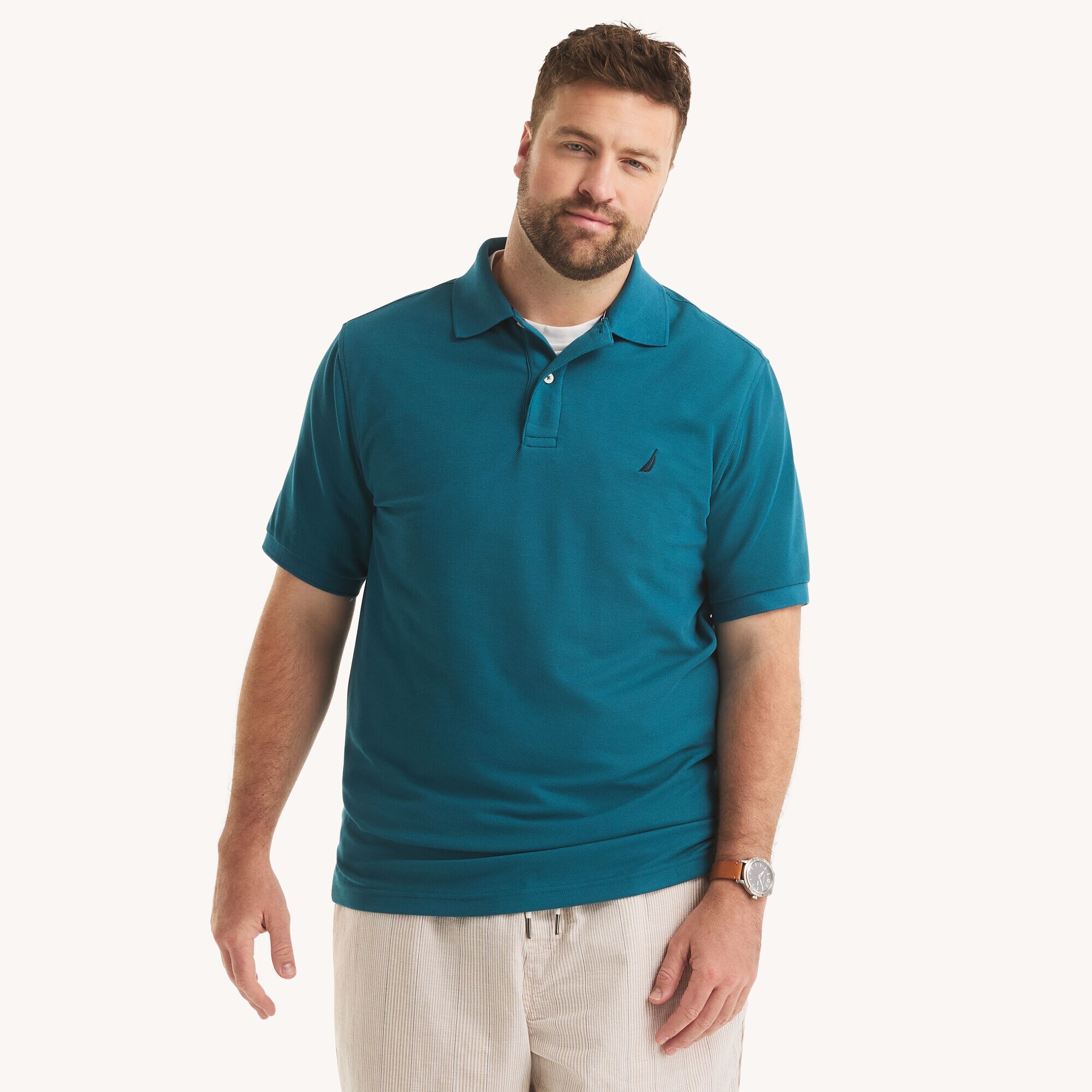 Big & Tall Classic Fit Deck Polo,Capri Blue,large