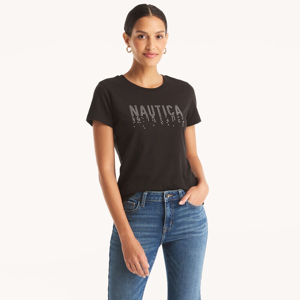 Studded Logo Graphic T-Shirt,True Black,large