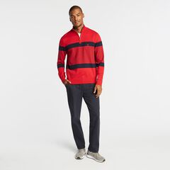 NAVTECH STRIPED QUARTER-ZIP SWEATER,Nautica Red,large