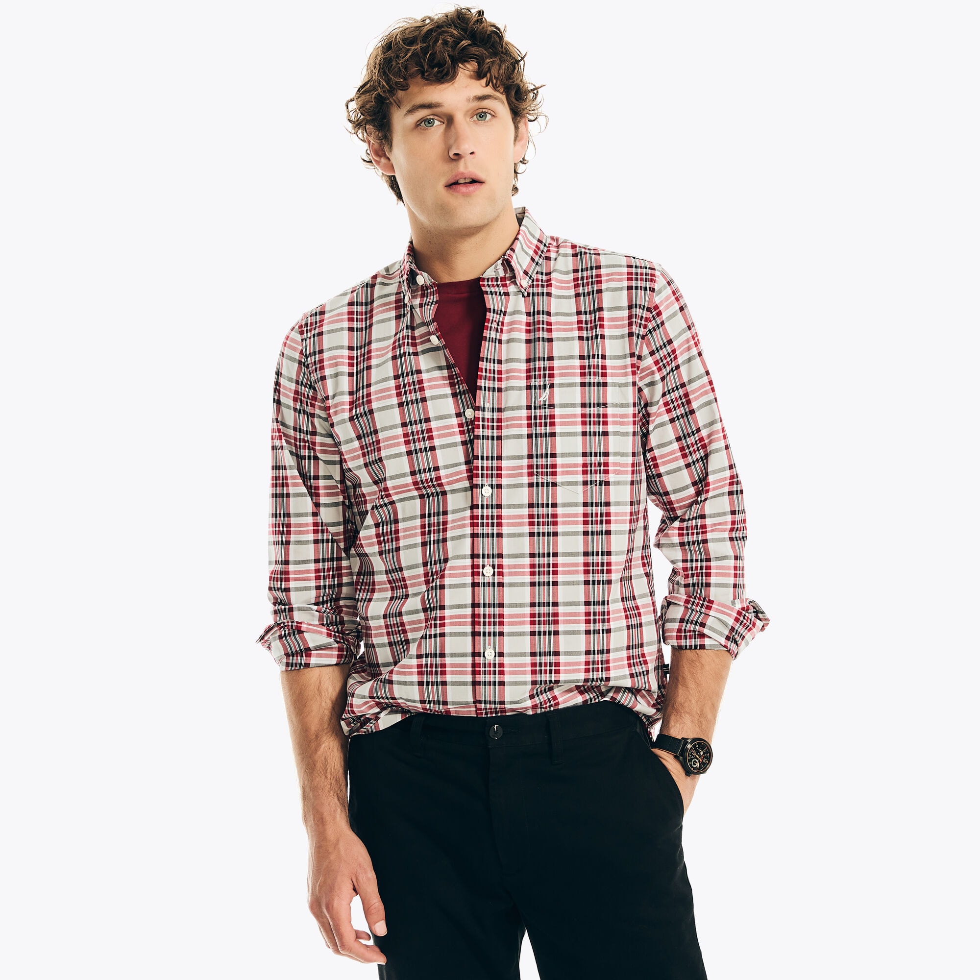 Slim Fit Wrinkle-Resistant Plaid Wear To Work Shirt | Nautica