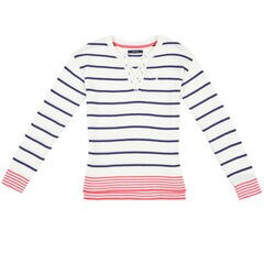 Little Girls' Lace Up Stripe Sweater (4-7),Bright White,large