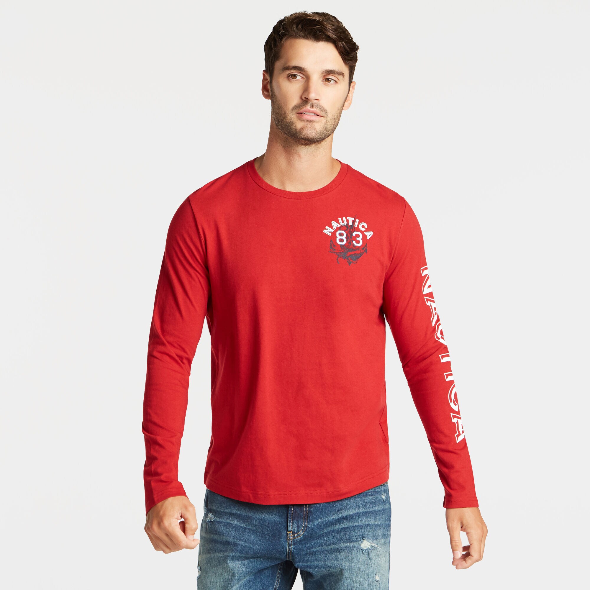 ANCHOR CREST GRAPHIC LONG SLEEVE T-SHIRT,Nautica Red,large