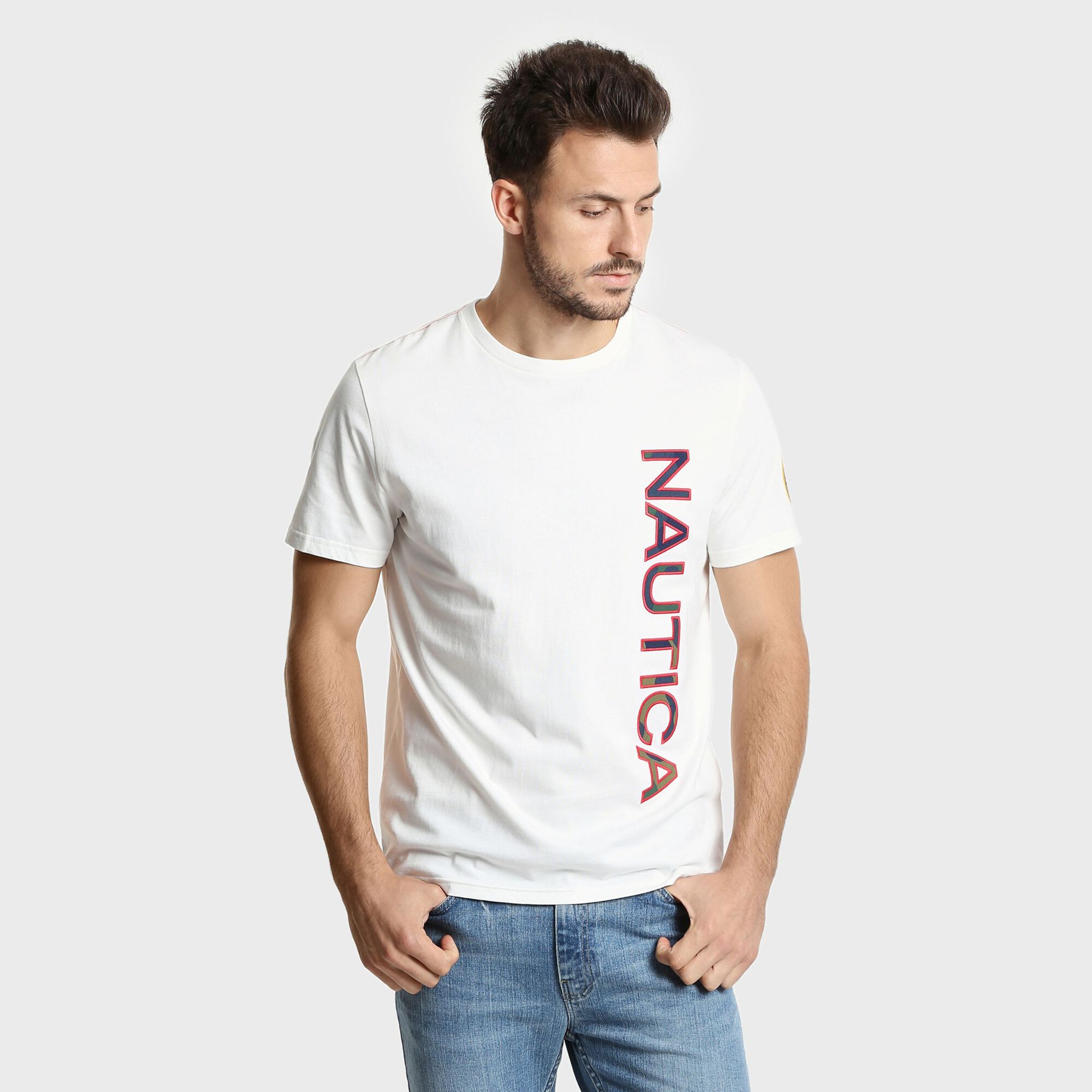 Big & Tall Vertical Logo Crewneck T-Shirt,Sail White,large