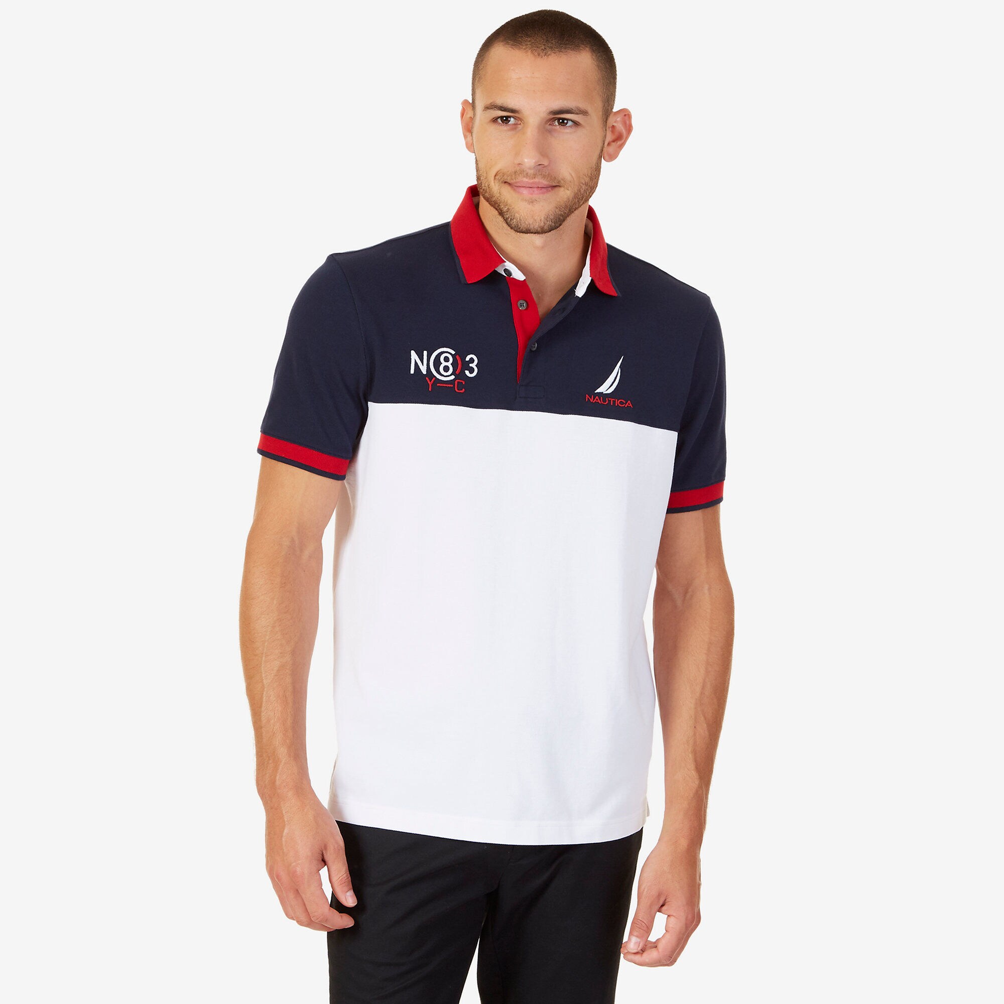 Classic Fit Colorblock Pique Polo Shirt,Bright White,large