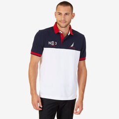 Classic Fit Colorblock Pique Polo Shirt,Bright White,large