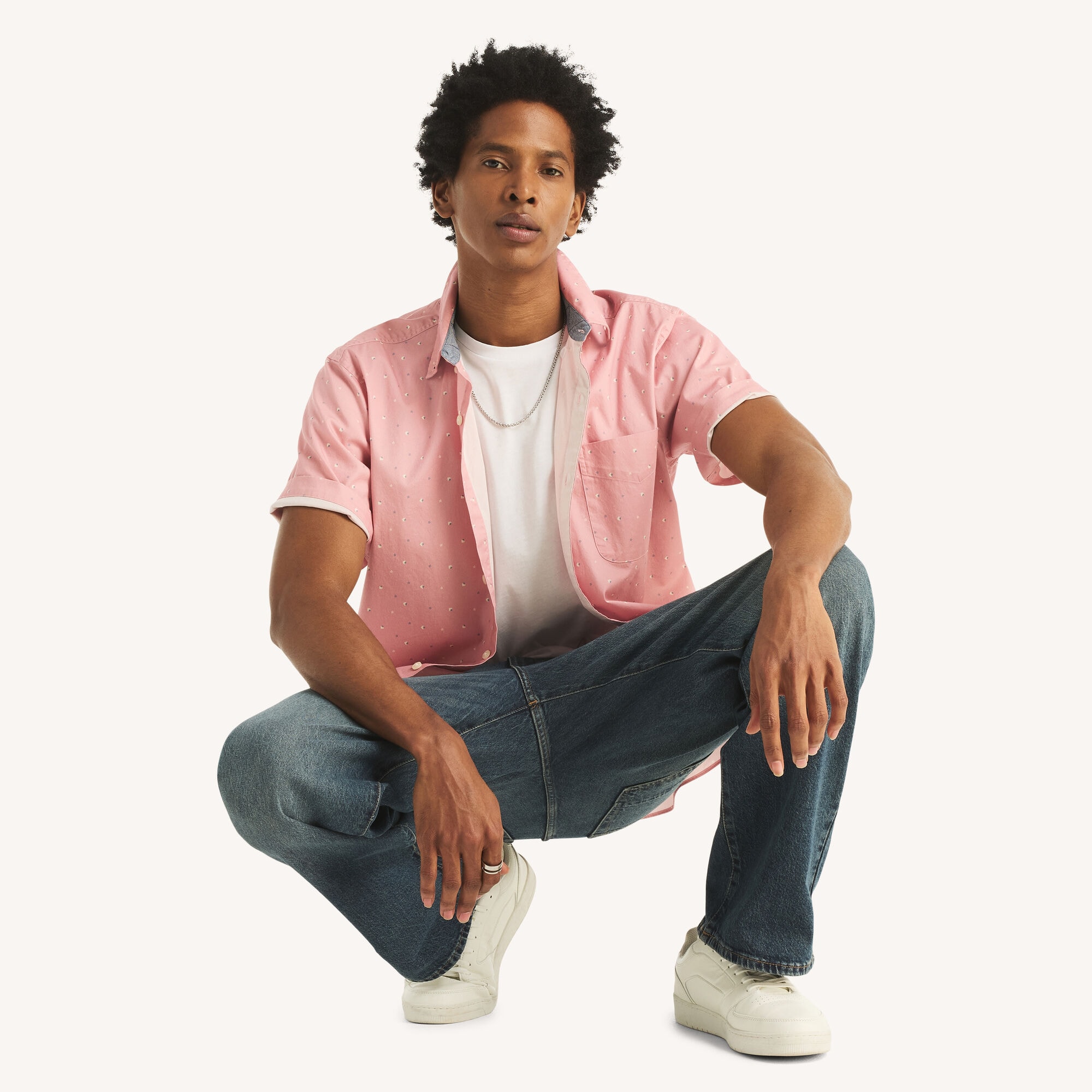 Printed Short-Sleeve Oxford Shirt,Pomegranate,large