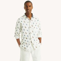 Printed Oxford Shirt,Bright White,large