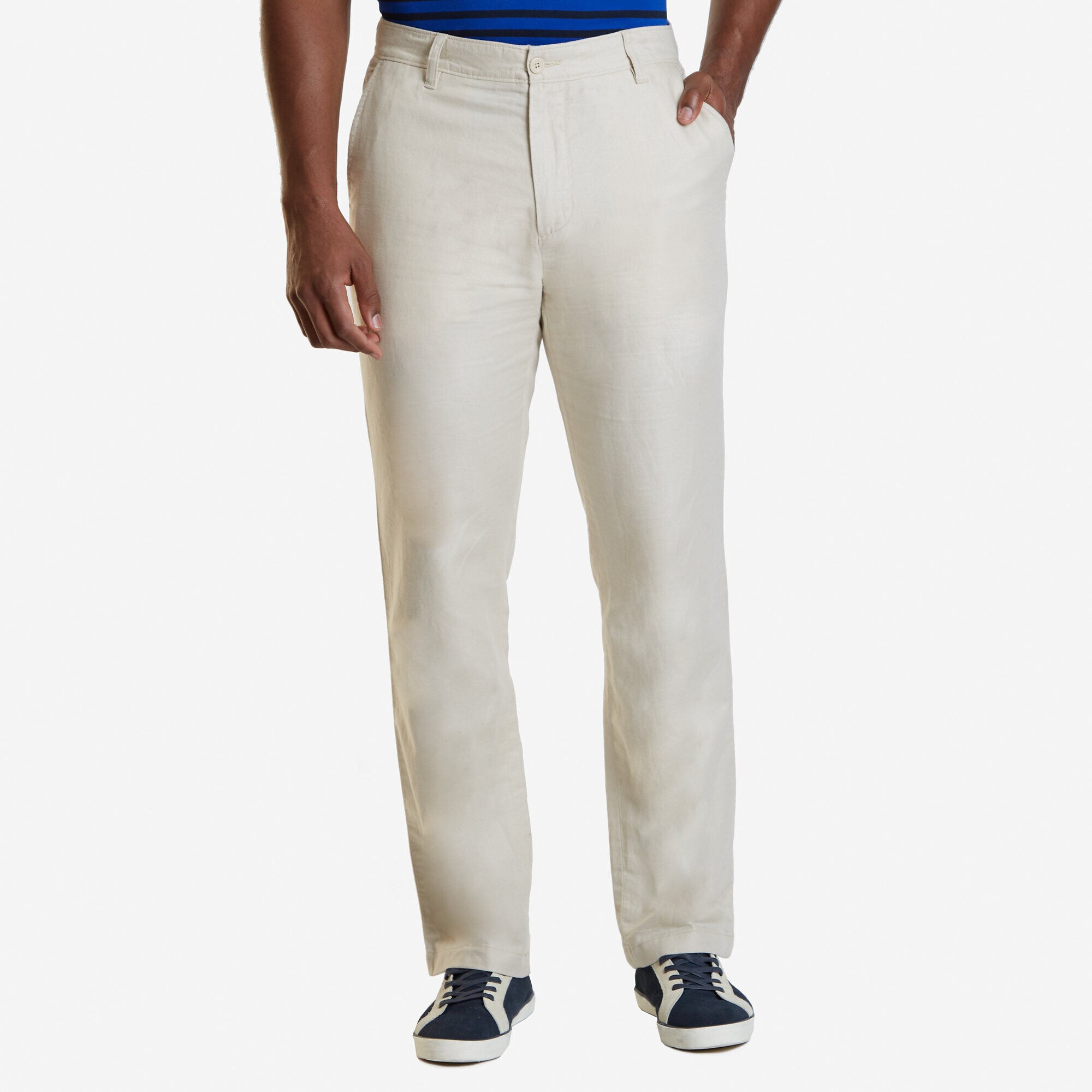 Classic Fit Linen-Blend Pant,Oyster Gray,large