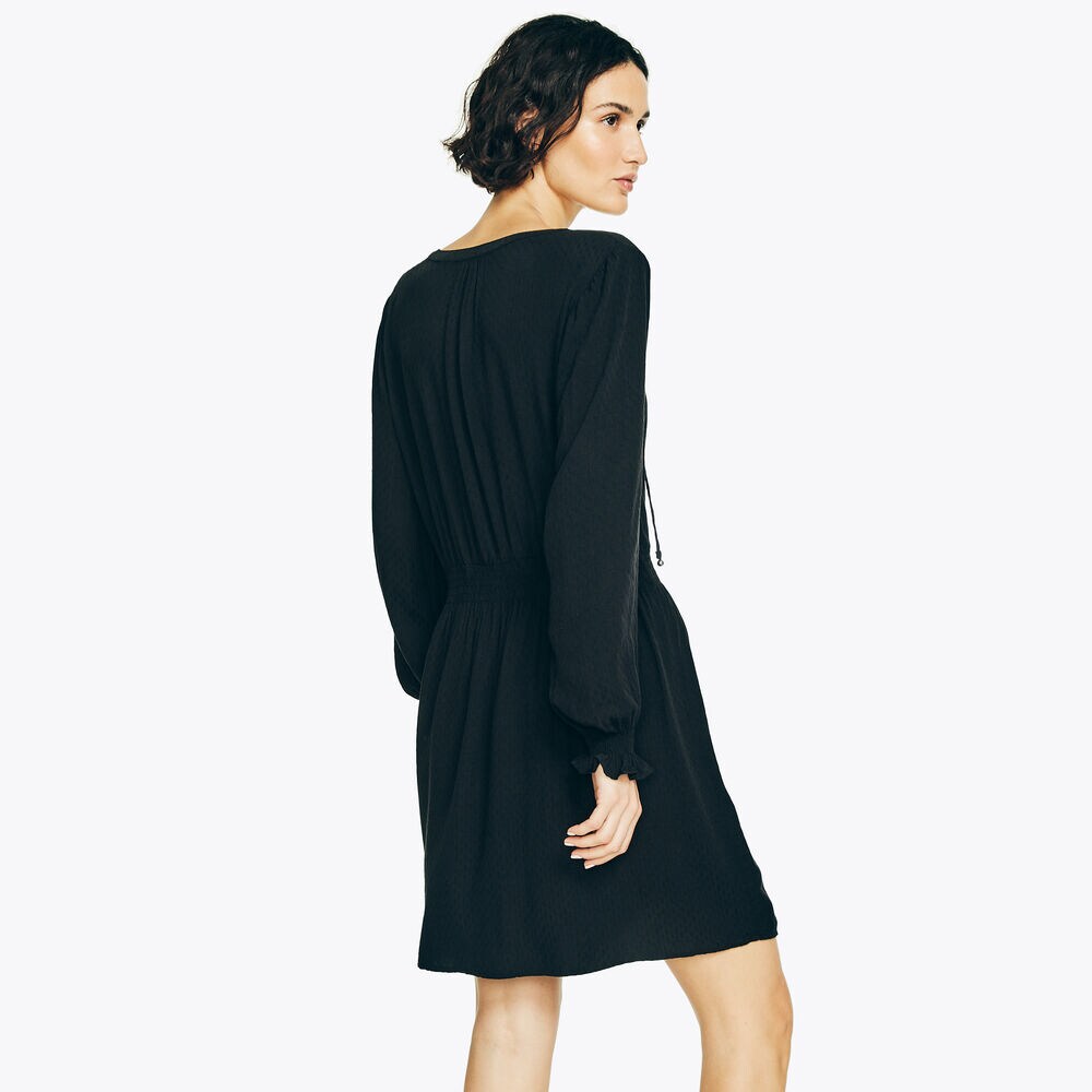 SMOCKED-WAIST DRESS,True Black,large