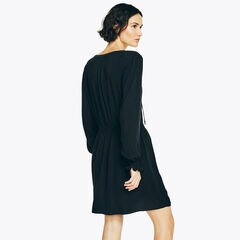 SMOCKED-WAIST DRESS,True Black,large