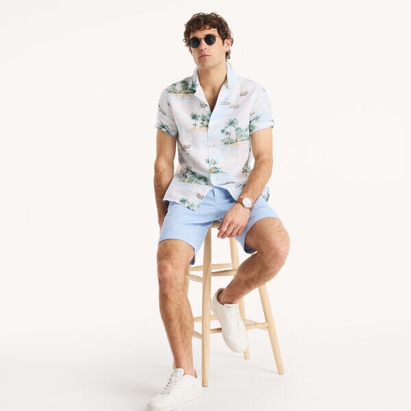 Printed Linen Short-Sleeve Camp Shirt