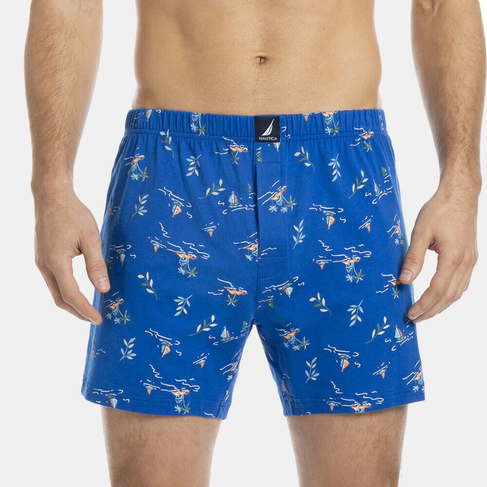 KNIT BOXER IN ISLAND PRINT,Navy Dusk,large
