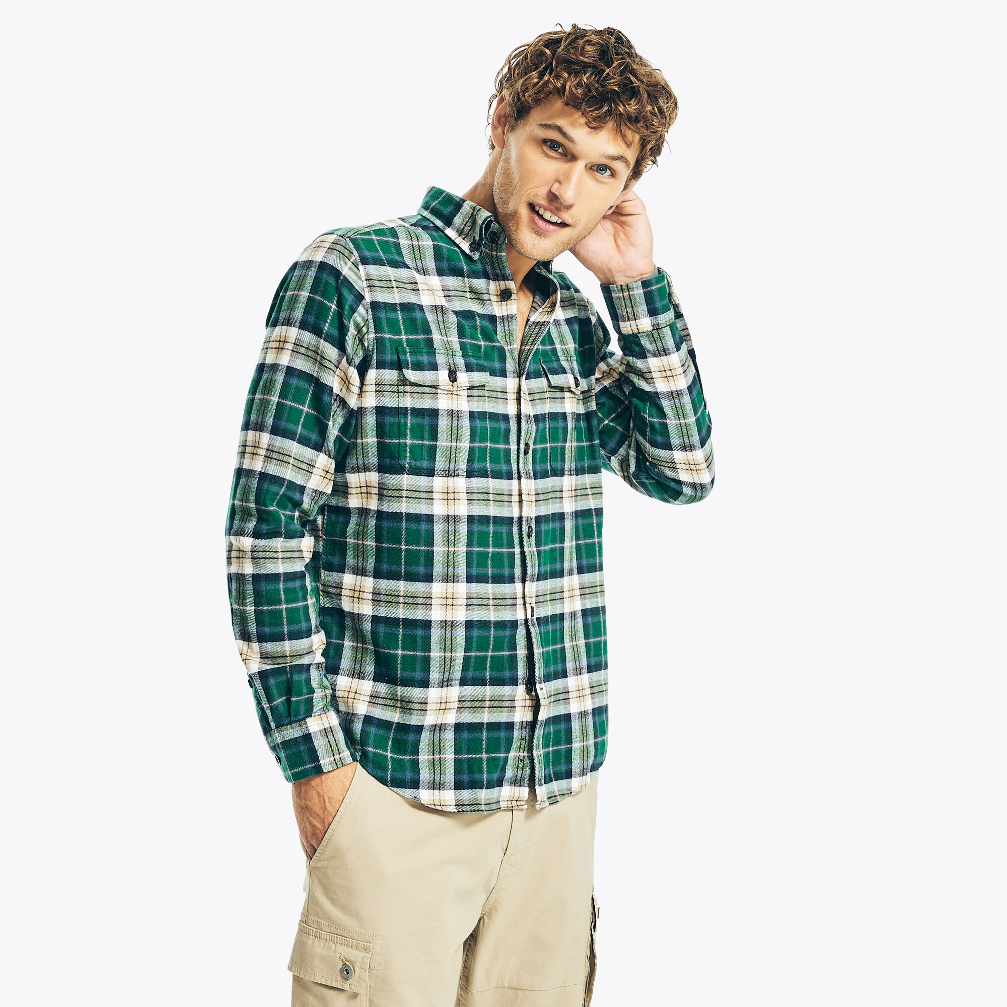 PLAID FLANNEL SHIRT,Cosmic Fern,large