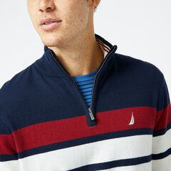 NAVTECH COLORBLOCK-STRIPED QUARTER-ZIP SWEATER,Navy,large