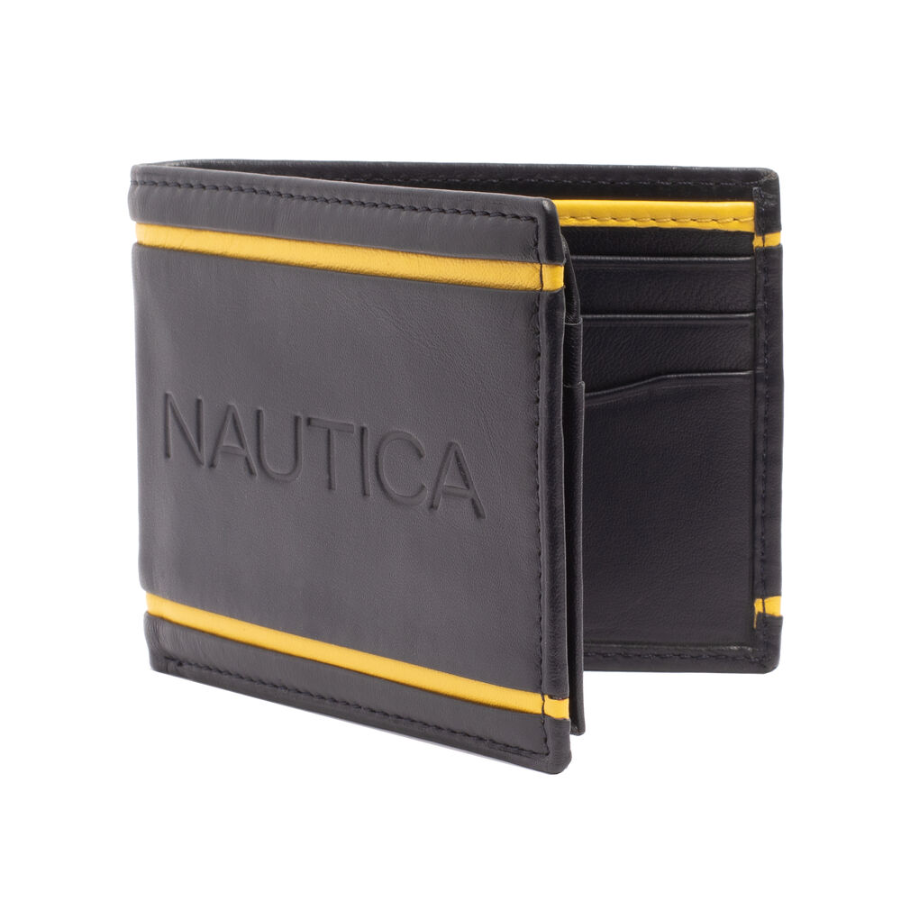 CONTRAST TRIM LEATHER PASSCASE,Navy,large