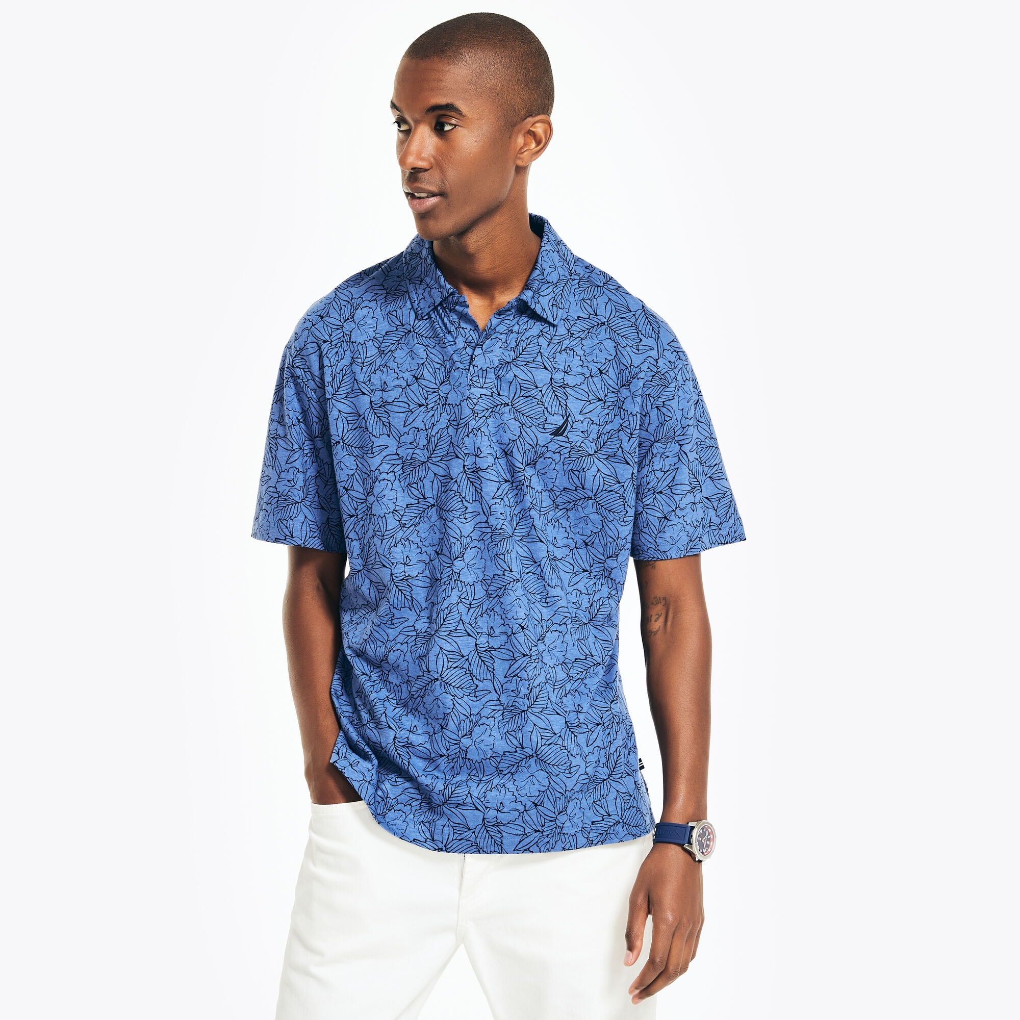 CLASSIC FIT PRINTED POLO,Navy,large