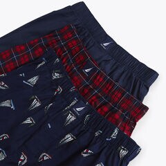 PRINTED COTTON BOXERS, 3-PACK,Azure Blue,large