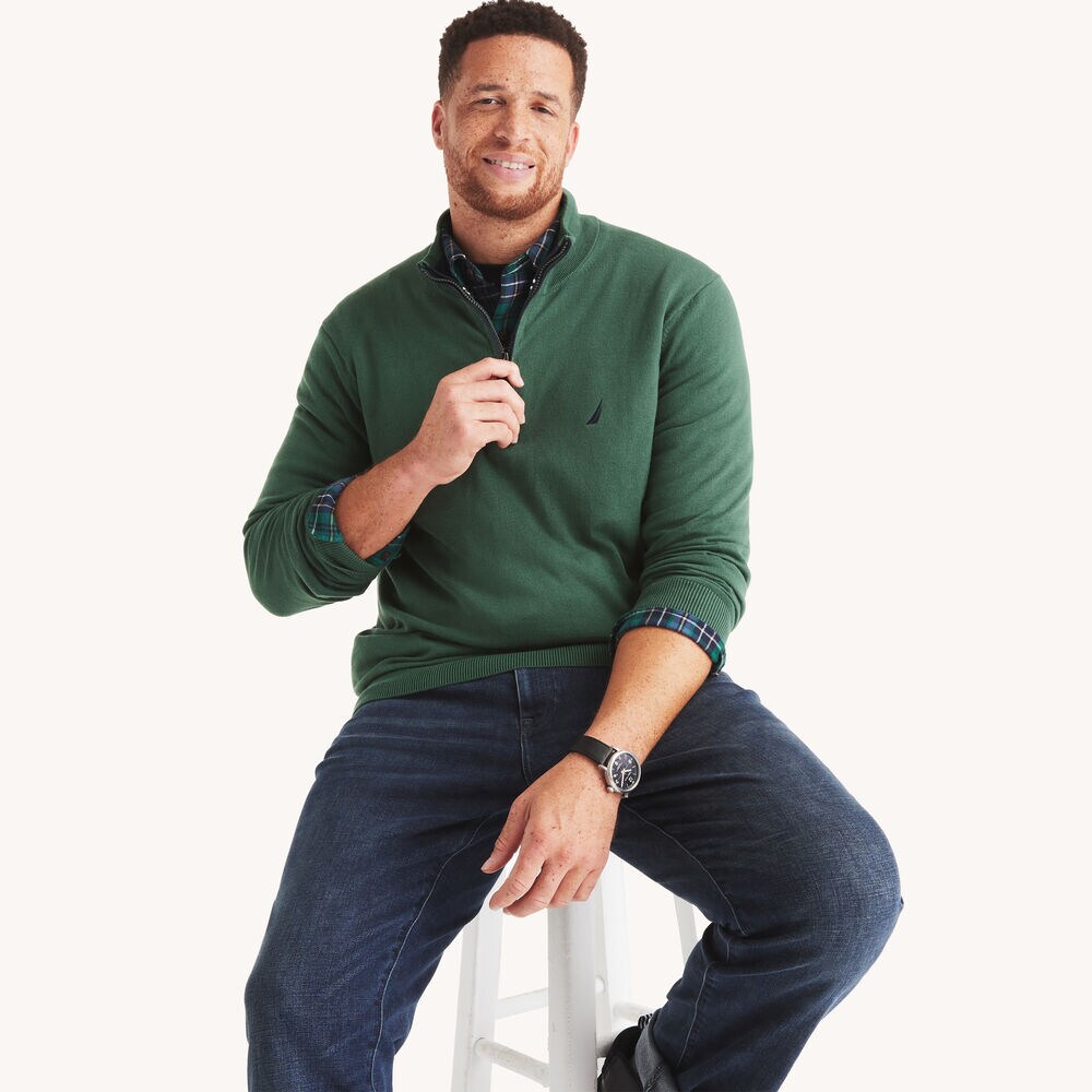 Big & Tall Navtech Quarter-Zip Sweater,Rain Forest Green,large